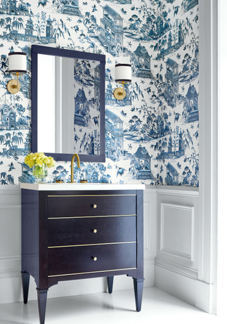 Thibaut Grand Palace Wallpaper in Blue & White